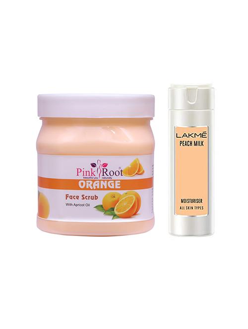 pink root orange scrub with lakme peach milk moisturiser lotion - 17385977 - Very Small Image - 1