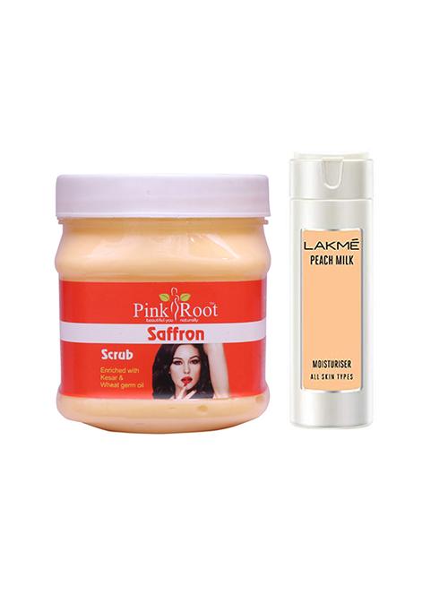 pink root saffron scrub with lakme peach milk moisturiser lotion - 17385981 - Very Small Image - 1