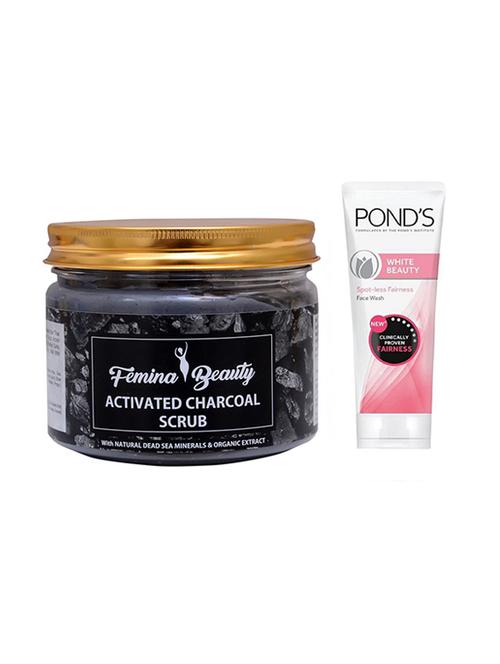 femina beauty charcoal scrub with ponds white beauty spot-less fairness face wash - 17386072 - Very Small Image - 1