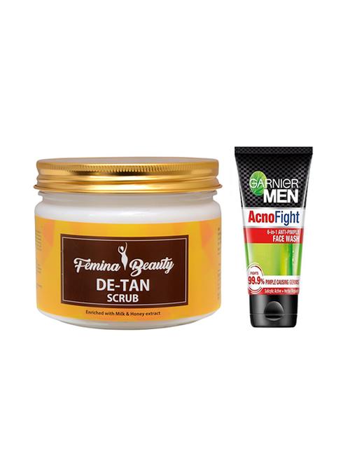 femina beauty de-tan scrub with garnier acno fight face wash - 17386073 - Very Small Image - 1