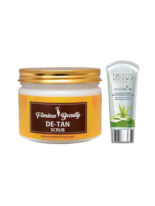 femina beauty de-tan scrub with lotus skin whitening face wash - 17386076 - Very Small Image - 1