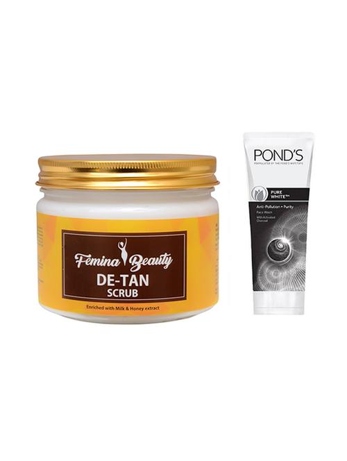femina beauty de-tan scrub with ponds pure white anti-pollution + purity face wash - 17386079 - Very Small Image - 1