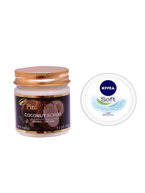 pink root coconut scrub 100gm with nivea soft vitamin e cream 100ml - 17386165 - Very Small Image - 1