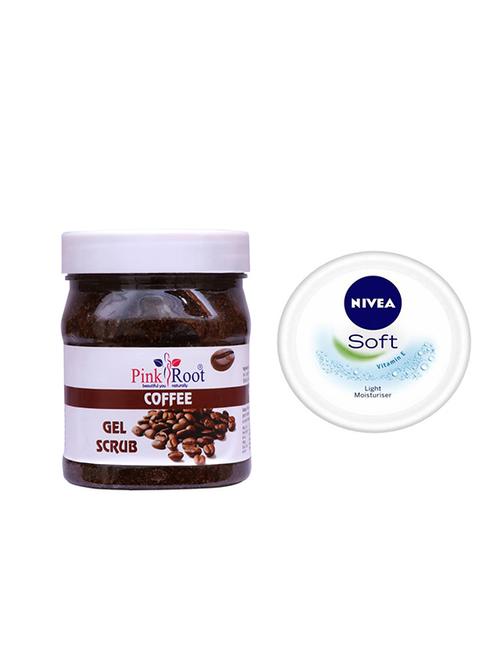 pink root coffee gel scrub with nivea soft vitamin e cream 100ml - 17386166 - Very Small Image - 1