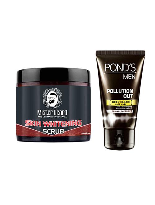mister beard skin whitening scrub 100gm with pond's men pollution out facewash 100ml - 17386226 - Very Small Image - 1