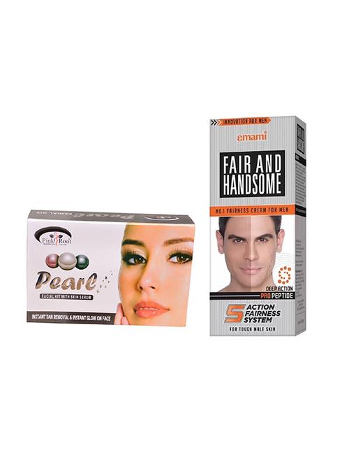 pink root pearl facial kit 83gm with emami fair & handsome 30g - 17386377 - Very Small Image - 1