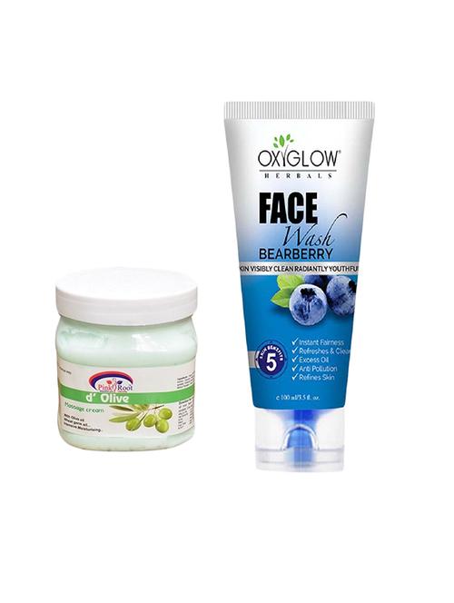 pink root d'olive massage cream 500ml with oxyglow bearberry face wash - 17386385 - Very Small Image - 1