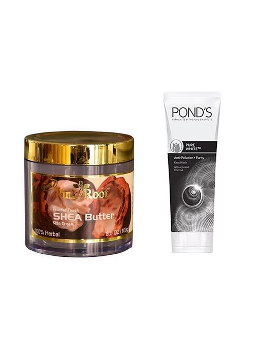 pink root shea butter cream 100g with pond's pure white anti pollution face wash 50g - 17386441 - Very Small Image - 1