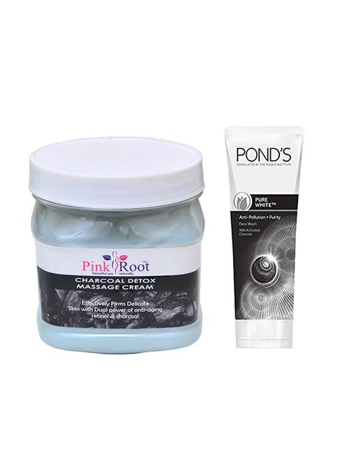 pink root charcoal cream 500g with pond's pure white anti pollution face wash 50g - 17386446 - Very Small Image - 1