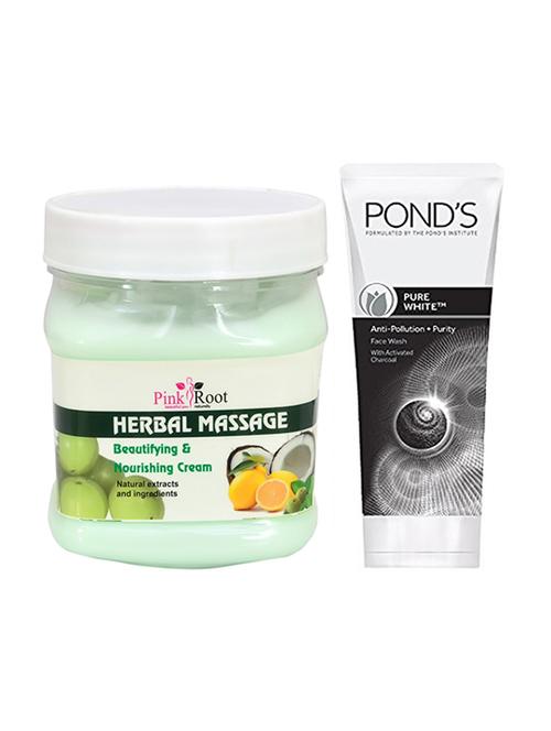 pink root herbal massage cream 500g with pond's pure white anti pollution face wash 50g - 17386455 - Very Small Image - 1