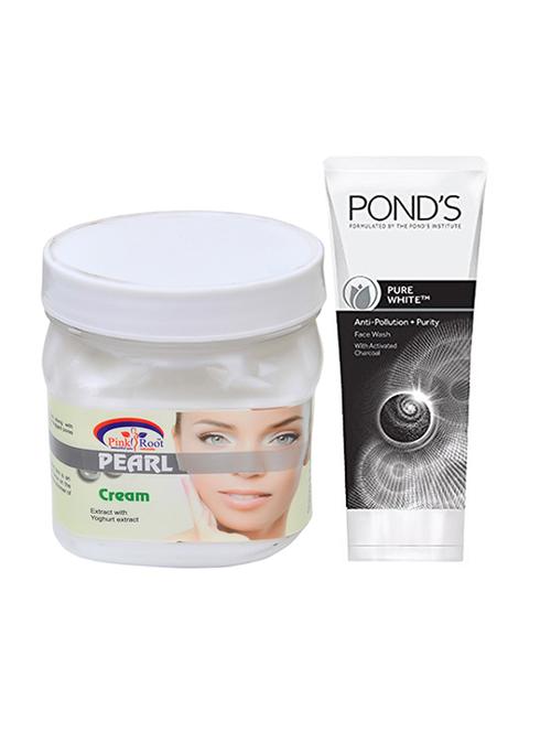 pink root pearl cream 500g with pond's pure white anti pollution face wash 50g - 17386458 - Very Small Image - 1