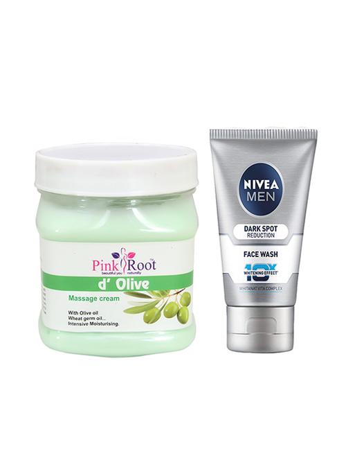 pink root d olive massage cream 500ml with nivea men dark spot reduction face wash - 17386471 - Very Small Image - 1