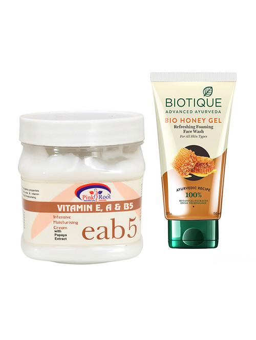 pink root vitamin e,a,b5 massage cream 500g with biotique honey facewash - 17386526 - Very Small Image - 1