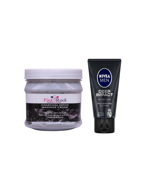 pink root charcoal massage cream with nivea deep impact face and beard wash - 17386717 - Very Small Image - 1