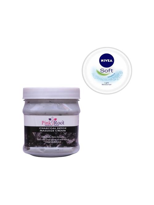 pink root charcoal massage cream with nivea soft vitamin e cream 100ml - 17386740 - Very Small Image - 1