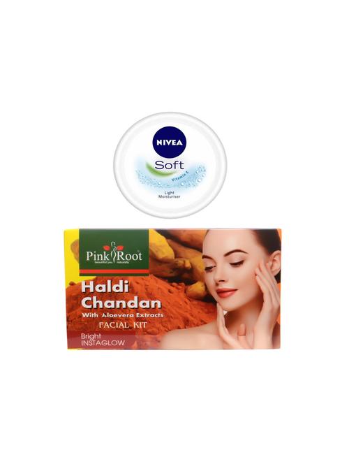 pink root haldi chandan facial kit with nivea soft vitamin e cream 100ml - 17386766 - Very Small Image - 1