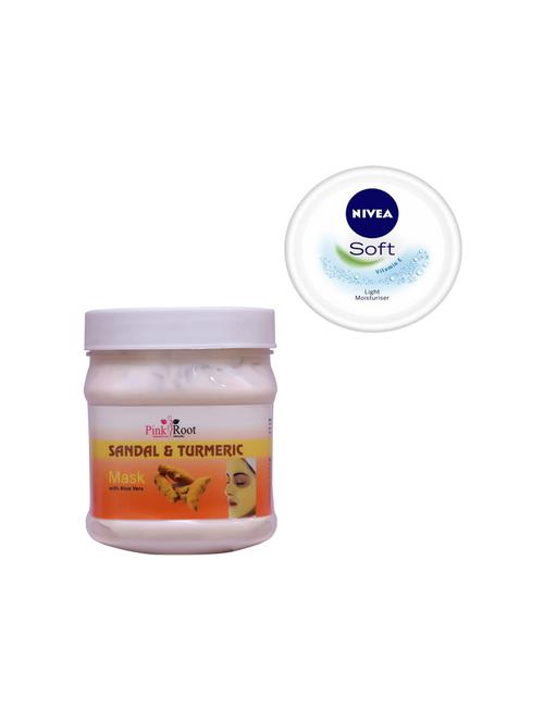 pink root sandal & turmeric mask with nivea soft vitamin e cream 100ml - 17386784 - Very Small Image - 1