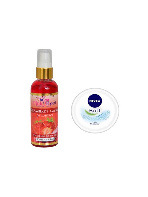 pink root strawberry face wash with nivea soft vitamin e cream 100ml - 17386787 - Very Small Image - 1