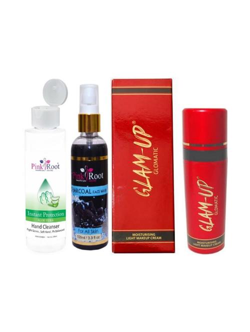 pink root aloe vera cleanser 200ml, charcoal face wash 100ml with glam-up glomatic moisturising light makeup cream - 17386798 - Very Small Image - 1