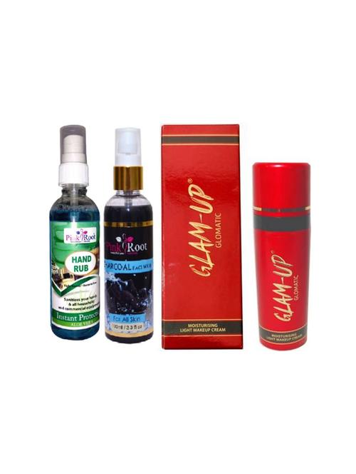 pink root aloe vera hand rub 100ml, charcoal face wash 100ml with glam-up glomatic moisturising light makeup cream - 17386799 - Very Small Image - 1