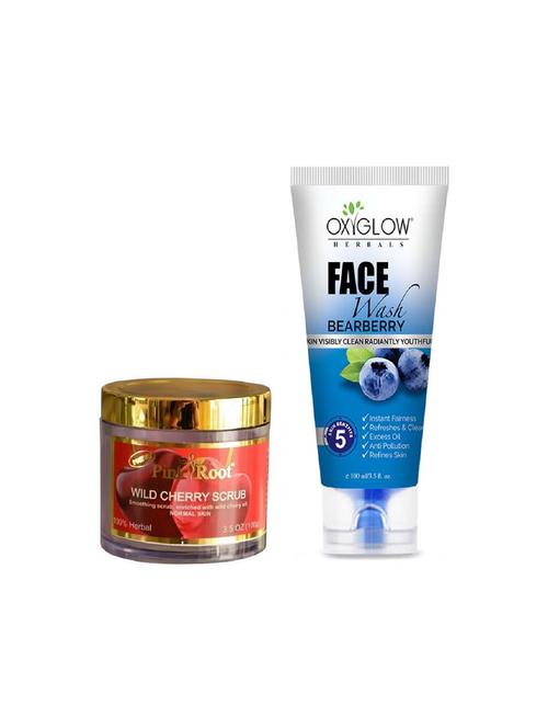 pink root wild cherry scrub 100gm with oxyglow bearberry face wash - 17386806 - Very Small Image - 1