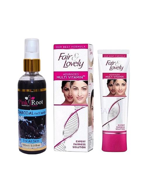 pink root charcoal face wash 100ml with fair & lovely advanced multi vitamin cream 80gm - 17386935 - Very Small Image - 1