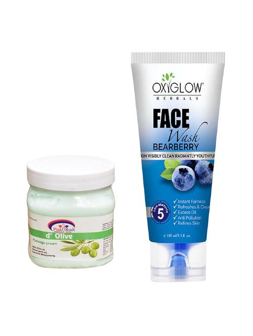 pink root d'olive massage cream 500ml with oxyglow bearberry face wash - 17386945 - Very Small Image - 1