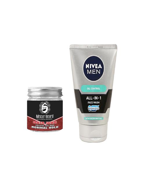 mister beard hair wax normal hold 100gm with nivea men oil control all-in-1 face wash - 17387014 - Very Small Image - 1