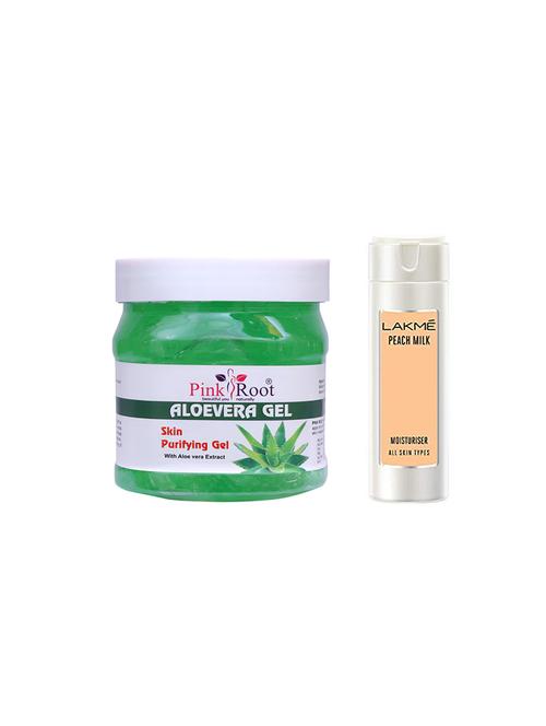 pink root aloevera gel with lakme peach milk moisturiser lotion - 17387020 - Very Small Image - 1