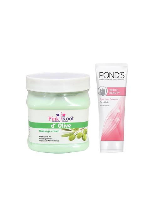 pink root d olive massage cream 500g with pond's white beauty facewash - 17387027 - Very Small Image - 1
