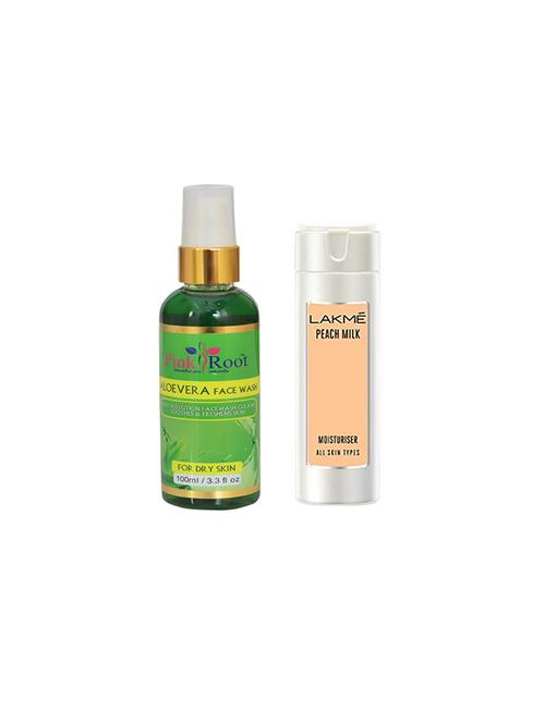 pink root aloevera face wash with lakme peach milk moisturiser lotion - 17387038 - Very Small Image - 1