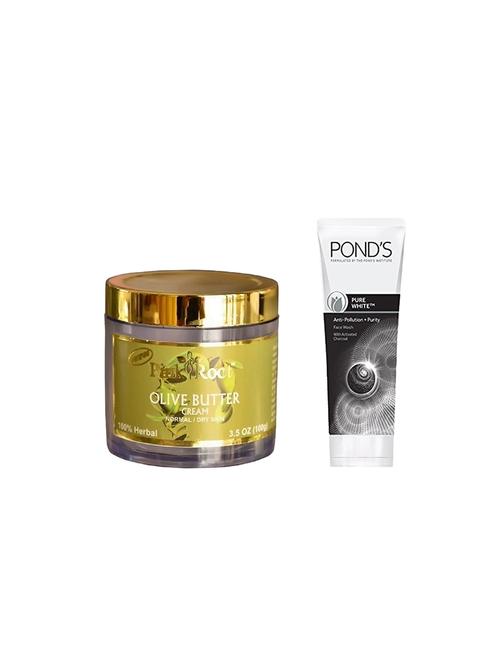 pink root olive butter cream 100g with pond's pure white anti pollution face wash 50g - 17387050 - Very Small Image - 1