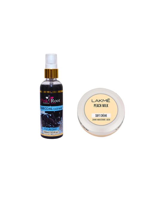 pink root charcoal face wash with lakme peach milk soft creme - 17387082 - Very Small Image - 1