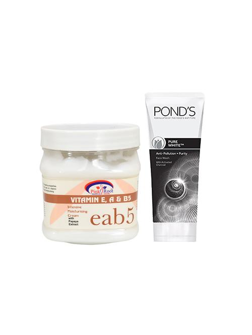 pink root vitamin e,a,b5 massage cream 500g with pond's pure white anti pollution face wash 50g - 17387091 - Very Small Image - 1