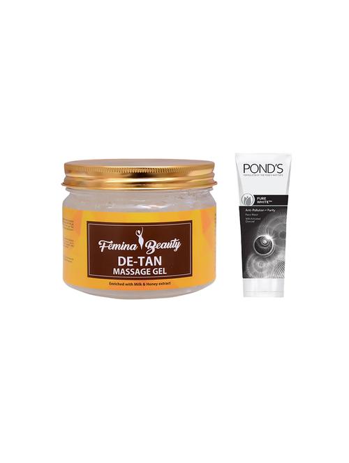 femina beauty de-tan gel with ponds pure white anti-pollution + purity face wash - 17387143 - Very Small Image - 1