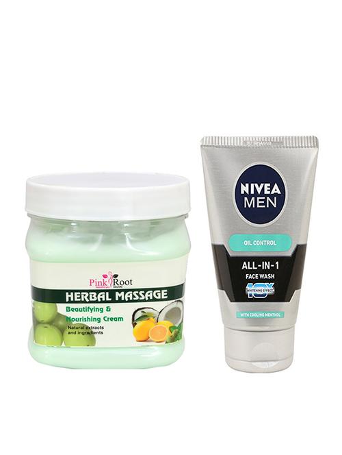 pink root herbal massage cream 500ml with nivea oil control face wash - 17387167 - Very Small Image - 1