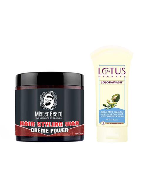 mister beard hair styling wax crème power with lotus jojoba active milli capsules nourishing face wash - 17387301 - Very Small Image - 1