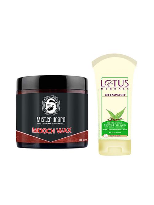 mister beard hair wax normal hold with lotus neem & clove purifying face wash - 17387347 - Very Small Image - 1