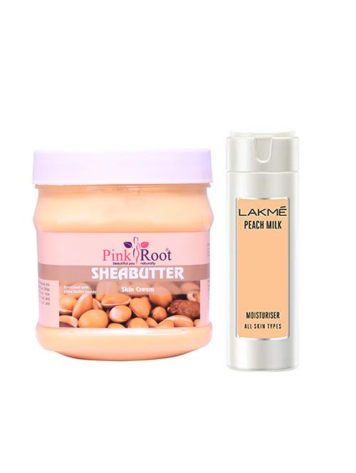 pink root sheabutter cream with lakme peach milk moisturiser lotion - 17387352 - Very Small Image - 1