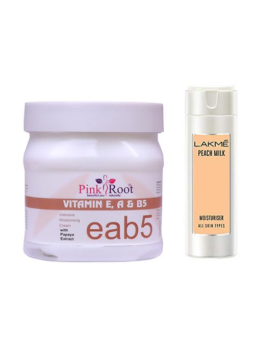 pink root vitamin e, a & b5 cream with lakme peach milk moisturiser lotion - 17387354 - Very Small Image - 1