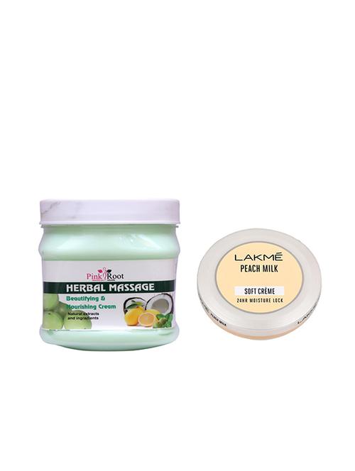 pink root herbal massage cream with lakme peach milk soft creme - 17387386 - Very Small Image - 1