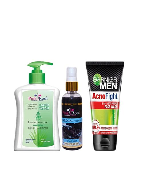 pink root aloe vera hand wash 200ml, charcoal face wash 100ml with garnier men acnofight 6-in-1 anti pimple face wash - 17387402 - Very Small Image - 1