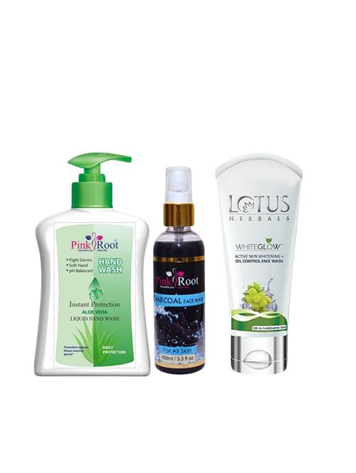 pink root aloe vera hand wash 200ml, charcoal face wash 100ml with lotus herbals active skin whitening oil control face wash - 17387412 - Very Small Image - 1