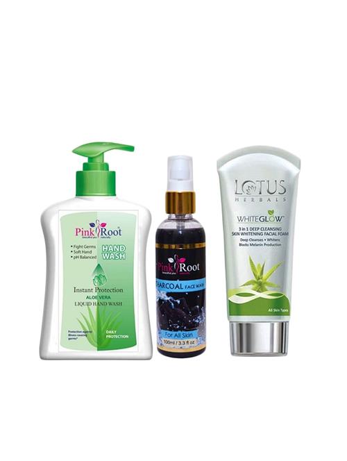 pink root aloe vera hand wash 200ml, charcoal face wash 100ml with lotus herbals skin whitening facial foam face wash - 17387414 - Very Small Image - 1
