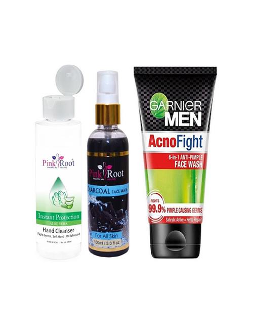 pink root aloe vera cleanser 200ml, charcoal face wash 100ml with garnier men acnofight 6-in-1 anti pimple face wash - 17387436 - Very Small Image - 1