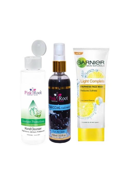 pink root aloe vera cleanser 200ml, charcoal face wash 100ml with garnier light complete fairness face wash - 17387443 - Very Small Image - 1