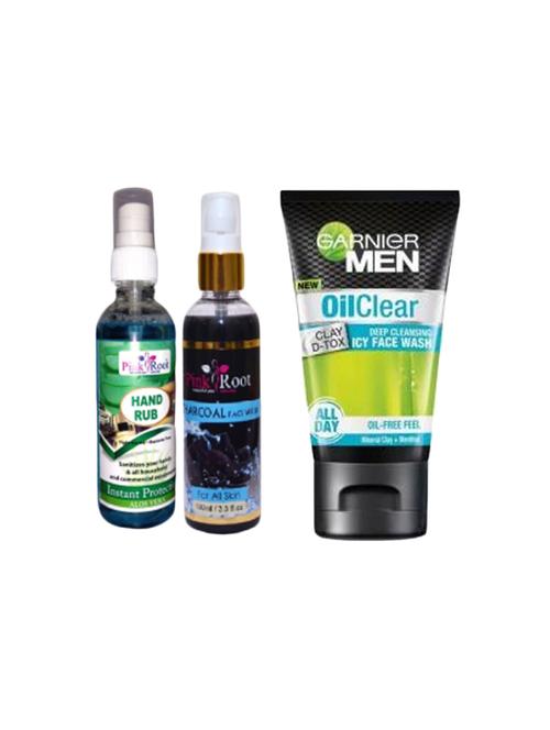 pink root aloe vera hand rub 100ml, charcoal face wash 100ml with garnier men oilclear deep cleansing icy face wash - 17387475 - Very Small Image - 1