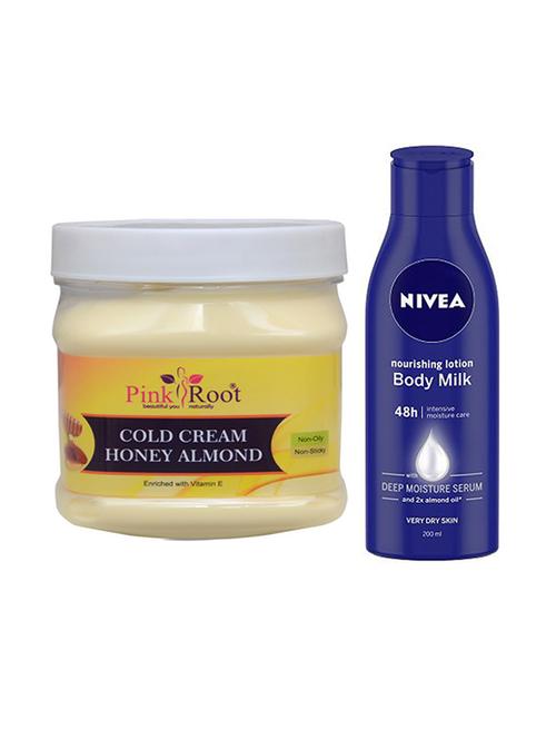 pink root honey almond cold cream with nivea nourishing lotion body milk 200ml - 17387499 - Very Small Image - 1