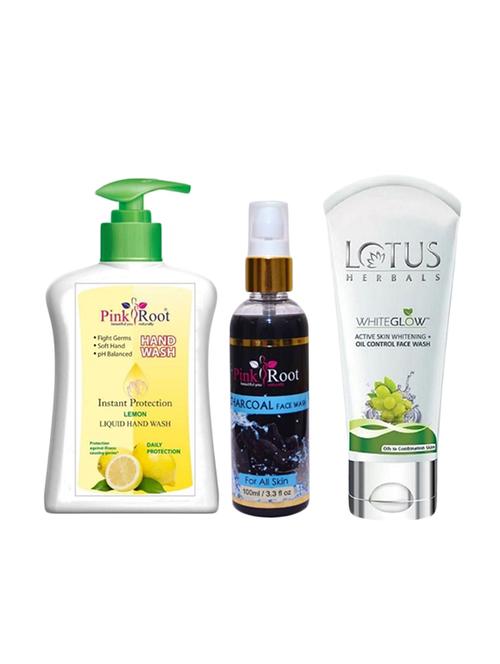 pink root lemon hand wash 200ml, charcoal face wash 100ml with lotus herbals active skin whitening oil control face wash - 17387516 - Very Small Image - 1