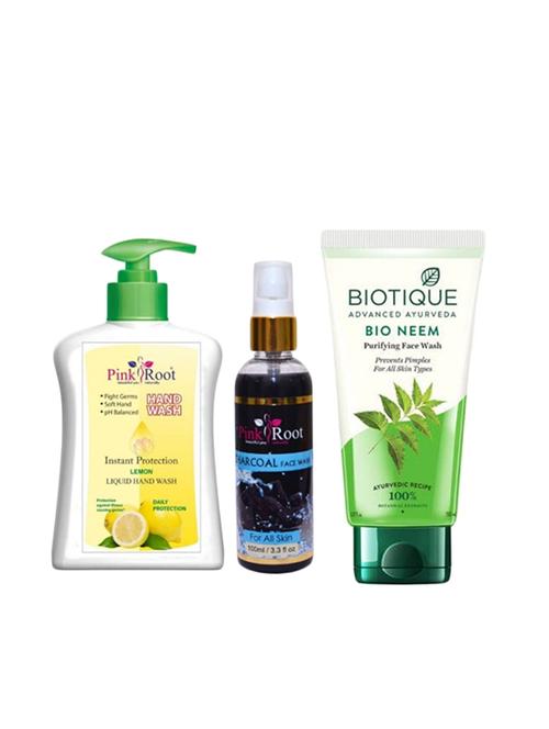 pink root lemon hand wash 200ml, charcoal face wash 100ml with biotique bio neem purifying face wash - 17387533 - Very Small Image - 1